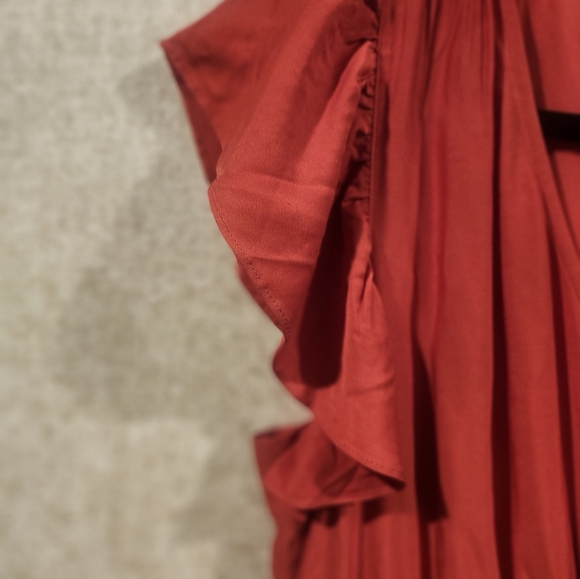 J Jill Red LENZING™ Ecovero™ Viscose Midi Dress Size Small Ruffle Waist Flutter - Picture 4 of 8